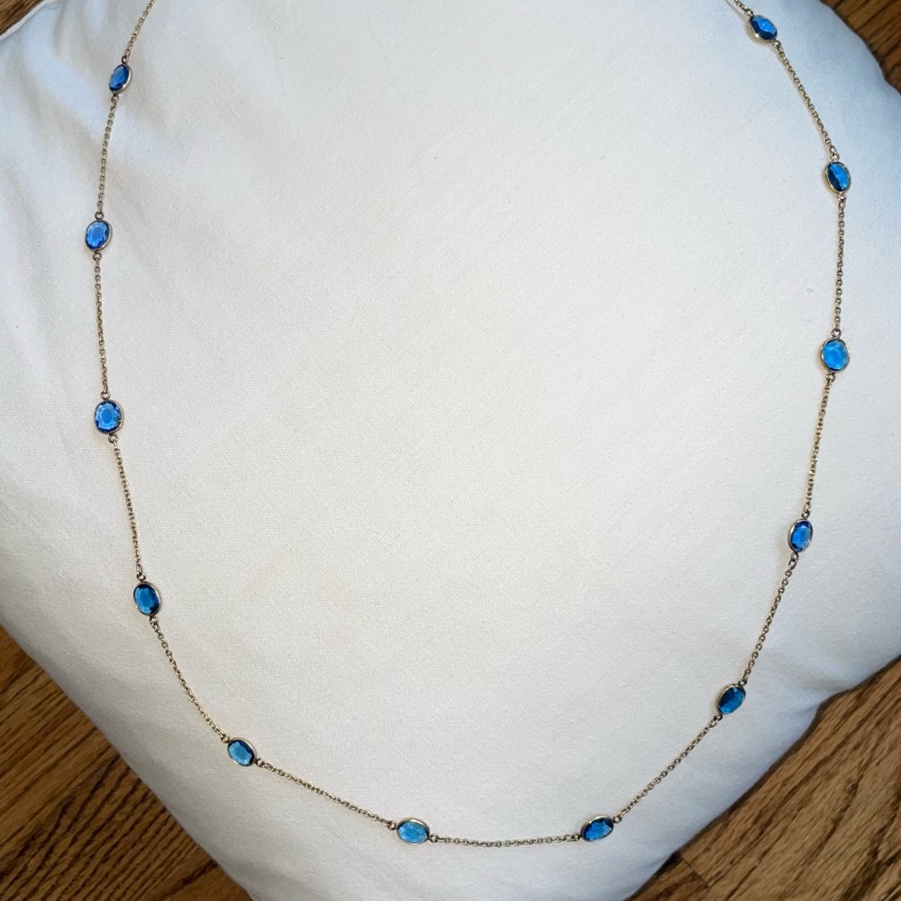 36 inch (37 to be exact) 16 station blue stone necklace